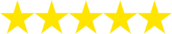Ícone PNG de estrelas de avaliação, representando a classificação do depoimento com cinco estrelas preenchidas.